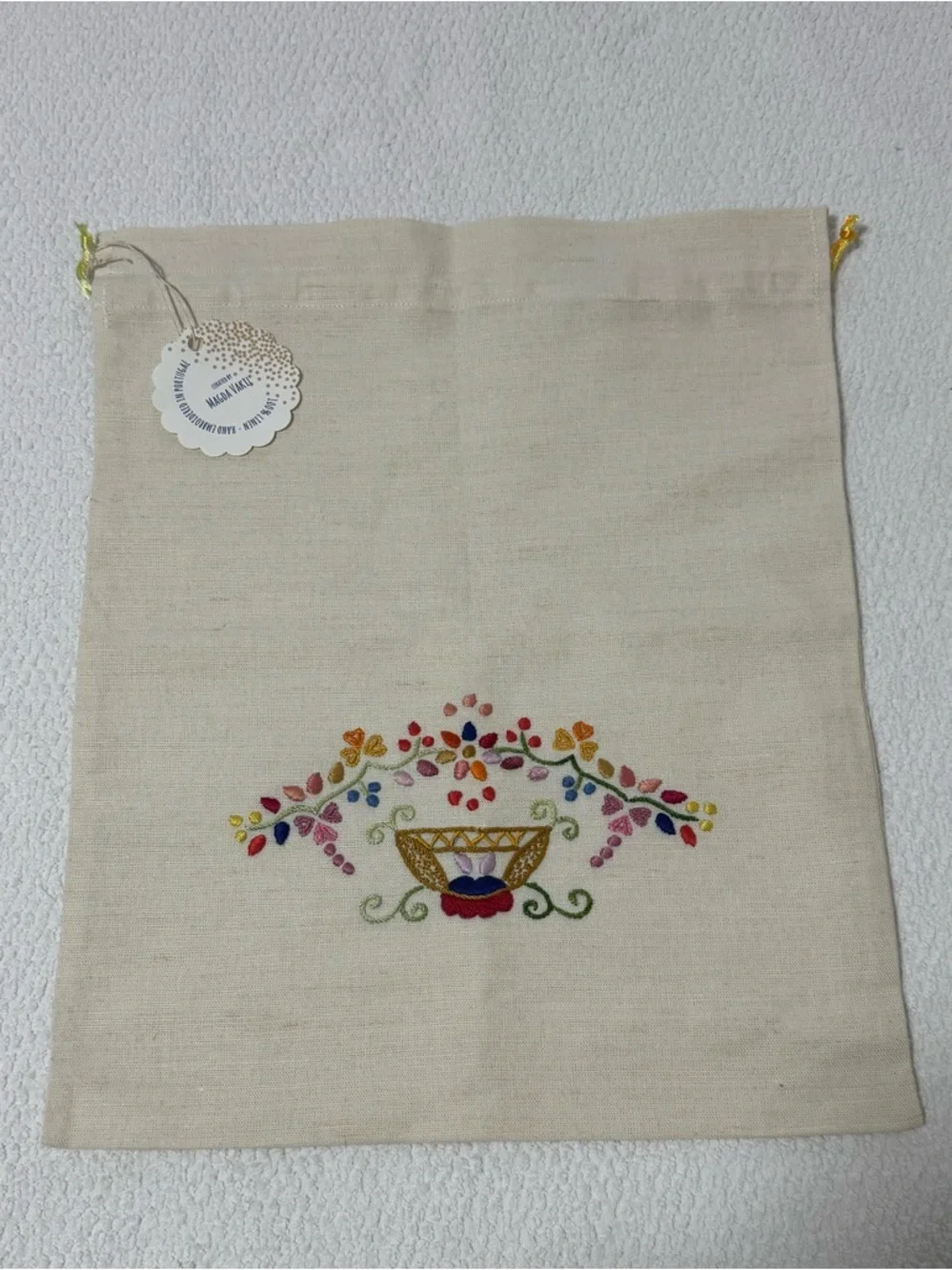 Magda Vakil Linen Drawstring Pouch Hand Embroidered Duster